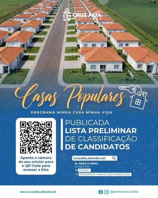 Prefeitura de Cruz Alta divulga resultado preliminar de seleção para 140 moradias do Minha Casa Minha Vida