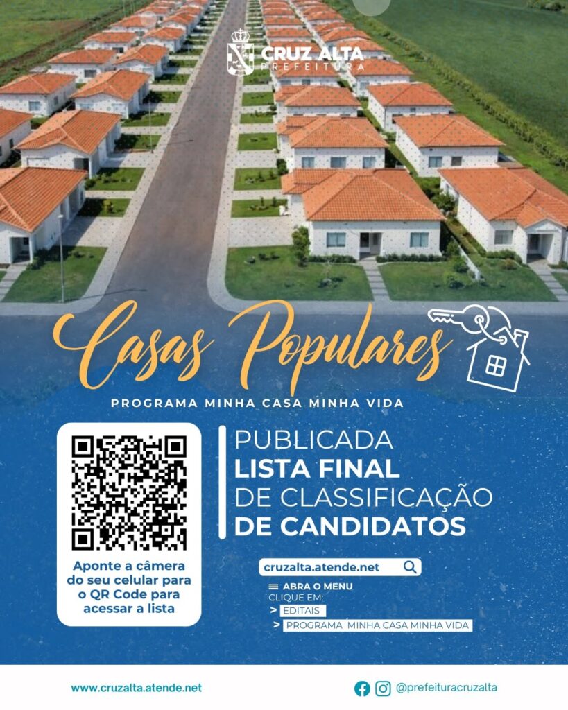Prefeitura de Cruz Alta conclui etapa municipal e divulga lista final de candidatos para as 140 casas do Minha Casa, Minha Vida