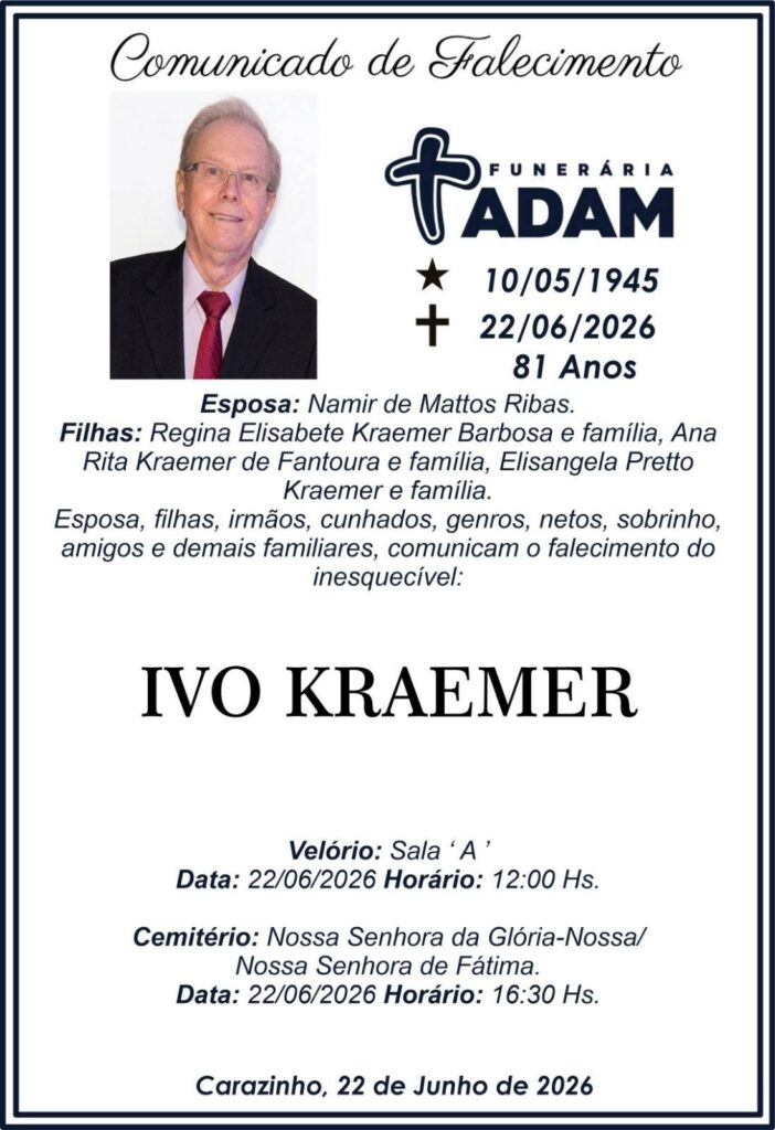 Comunicado de falecimento – Ivo Kraemer