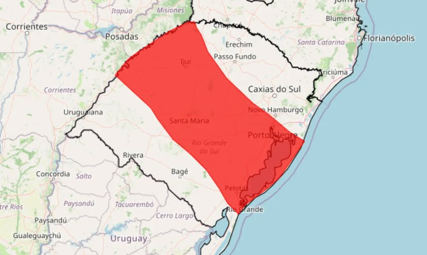 INMET emite alerta vermelho para chuva intensa em Cruz Alta e mais de 250 municípios do Rio Grande do Sul
