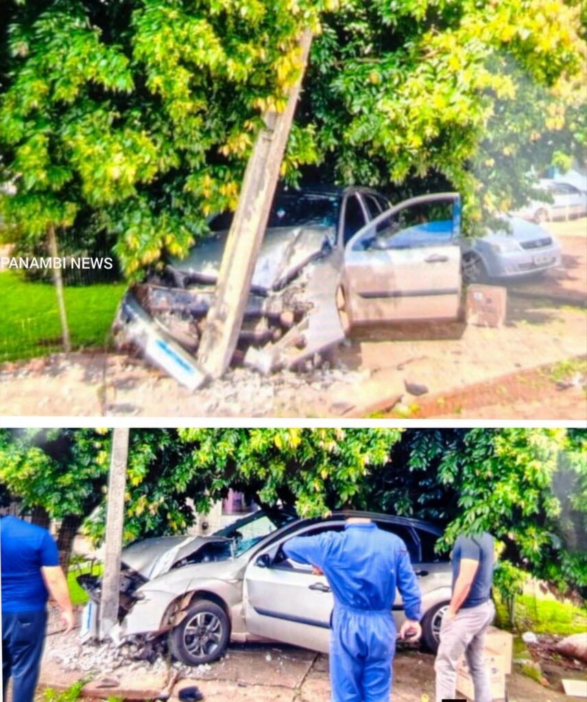 Motorista fica ferida após carro atingir poste de energia em Panambi