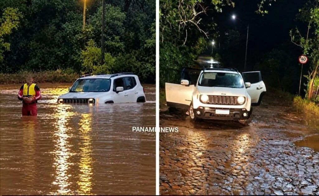 Casal é resgatado após Jeep Renegade ficar ilhado em trecho alagado em Panambi