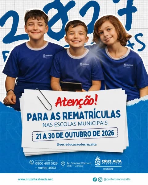 Prazo para rematrículas na rede municipal de ensino de Cruz Alta termina nesta sexta-feira