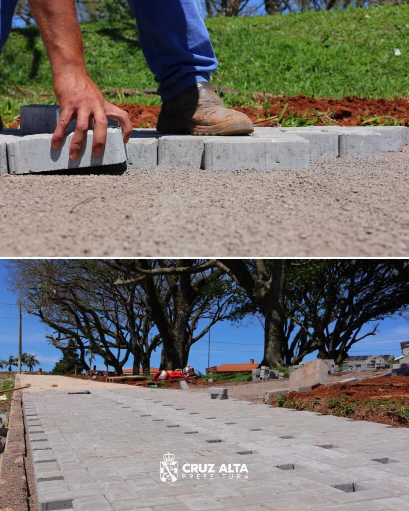 Praça do bairro Conceição, em Cruz Alta, recebe 400 metros de novas calçadas com investimento de R$ 160 mil