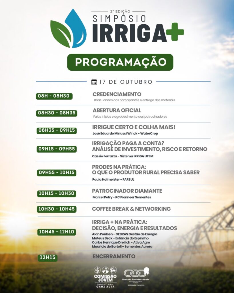 2ª edição do Simpósio IRRIGA+ reúne especialistas para debater a irrigação no campo