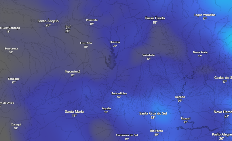 Quinta-feira terá céu nublado e possibilidade de garoa em Cruz Alta, com máxima de 21°C